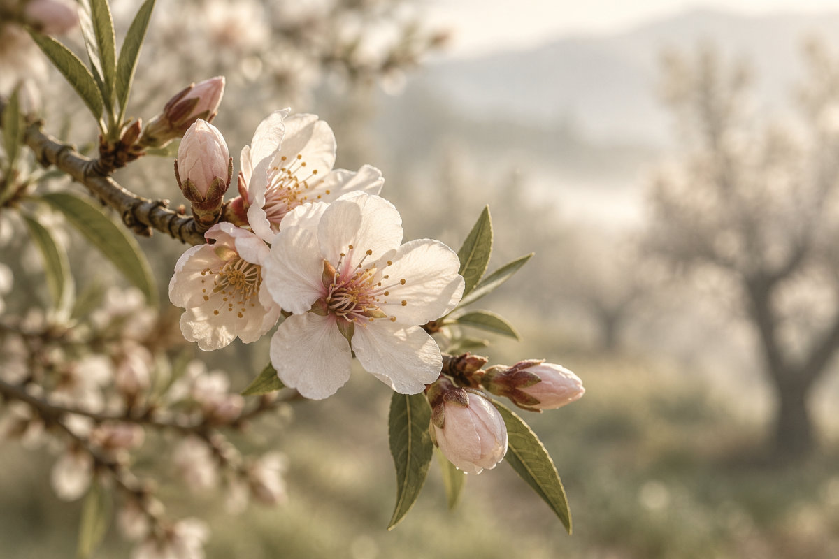 Fiori di mandorlo nella luce del mattino, ispirazione del Contorno Occhi Rigenerante Amethica